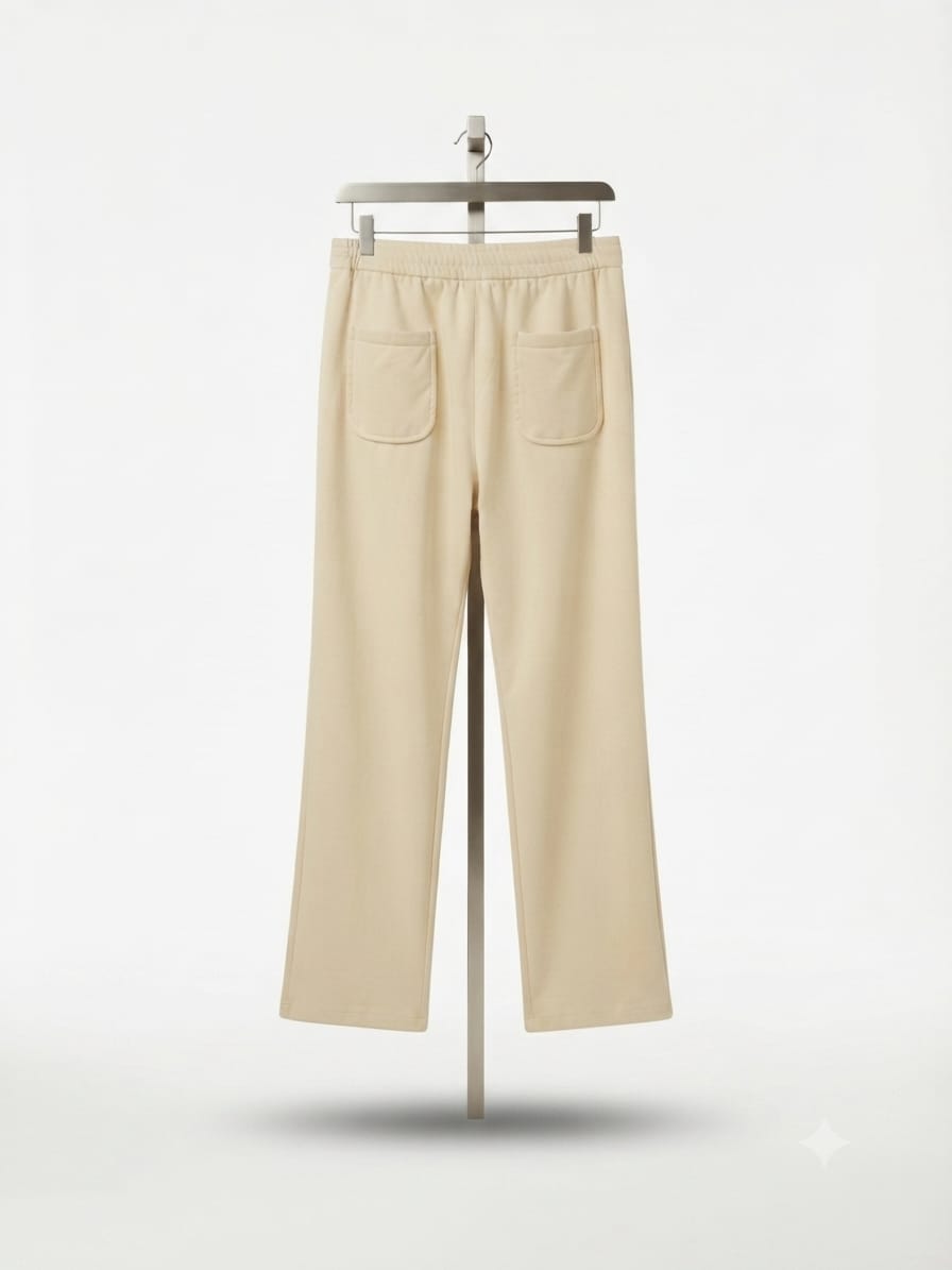 Beige Pleated Wide-Leg Trouser
