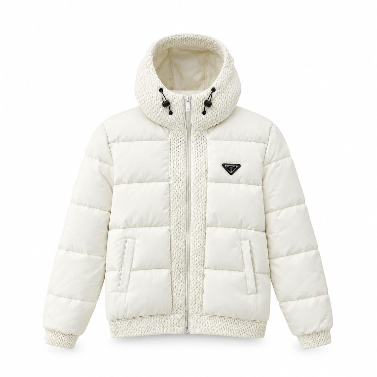 Premium Prada Knit-Trimmed Hooded Puffer Jacket