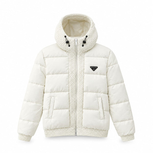 Premium Prada Knit-Trimmed Hooded Puffer Jacket